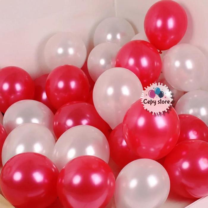 ] [ ISI 50 PCS ] Balon Latex METALIK Merah Putih / Balon Merah Putih Metalik