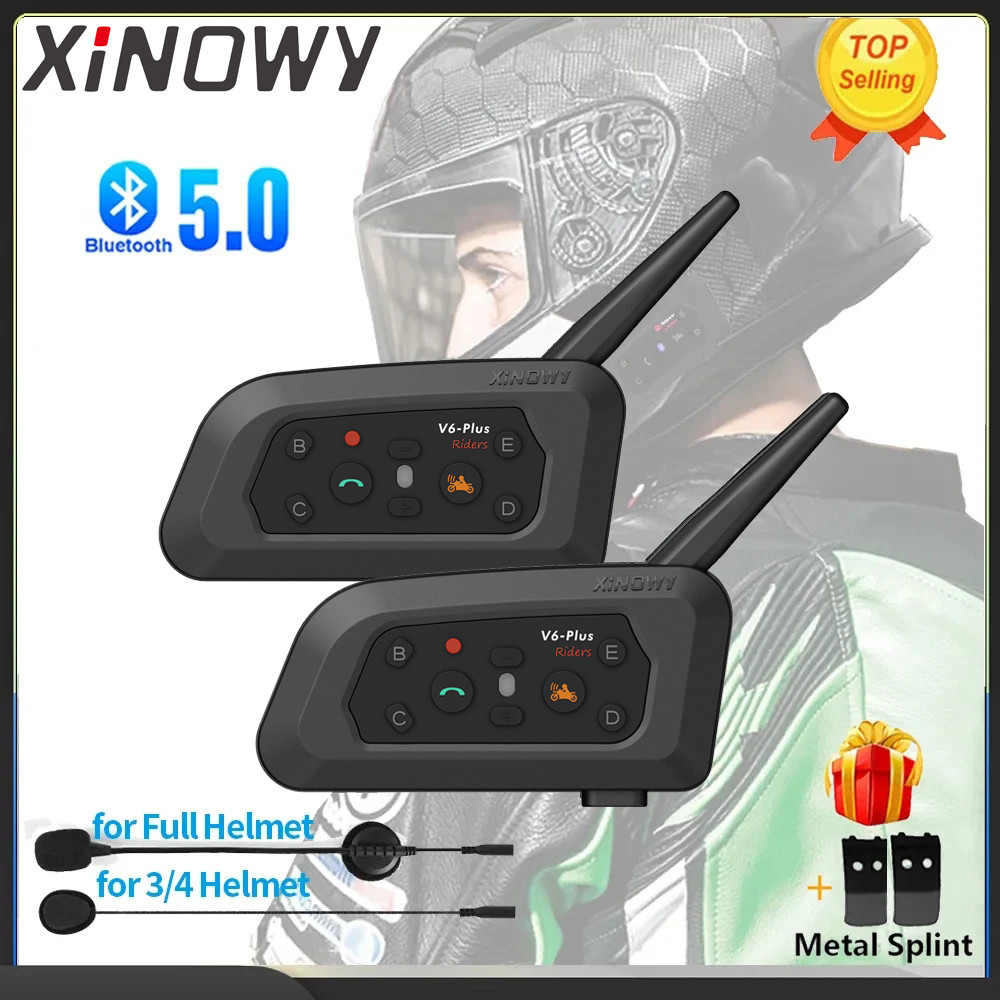 Xinowy V6 Plus Motorcycle Helmet Bluetooth Headset Intercom Waterproof 6 Riders 1200M Communicator