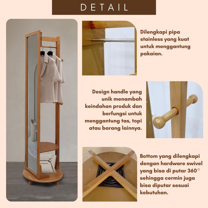 New- Toraya Cermin Full Body/ Cermin dengan Gantungan/ Lemari Kaca Putar/ Standing Mirror Cabinet/