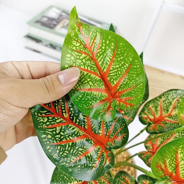 DEKFUR- Unico Pot Bunga Daun Keladi Plastik Tanaman Hias Artificial Daun Talas Kering Dekorasi