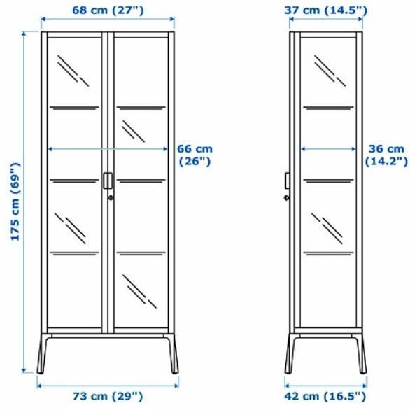 Rak Lemari Kaca Bening Transparan 4 Tingkat Pintu Kaca 73X175Cm _Hitam