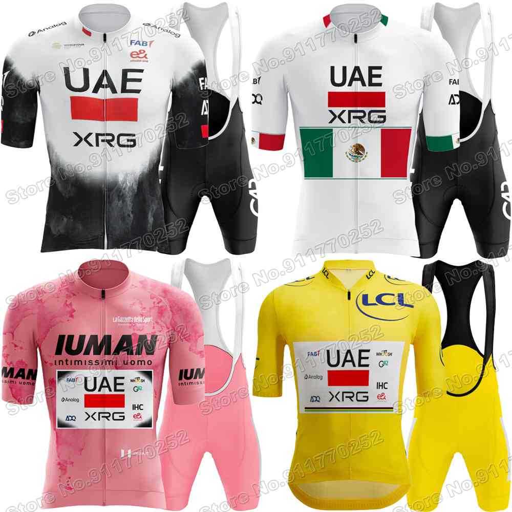 2025 UAE Team Cycling Jersey Set Pink Yellow Tadej Pogaar Cycling Clothing Italy France Road Bike