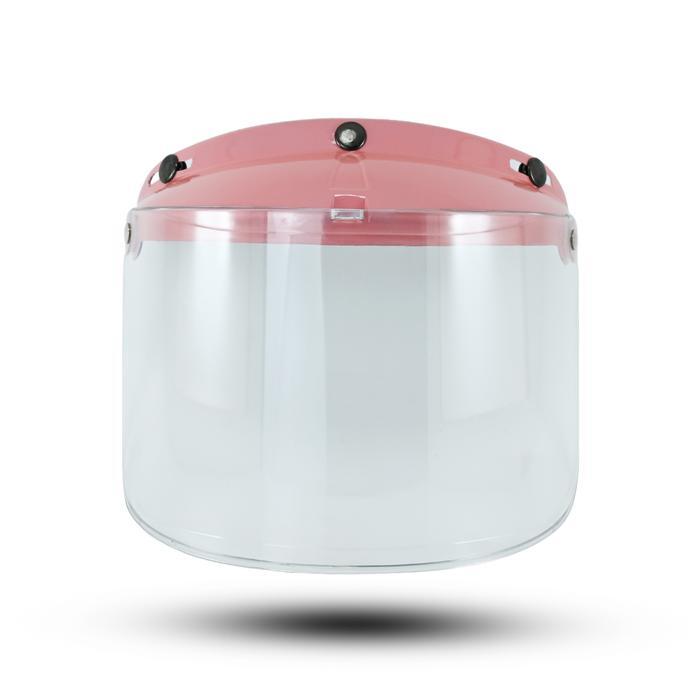 yng9- Kaca Helm Bogo Retro Kancing Tiga Universal Datar Clear Smoke Frame Pink Coklat