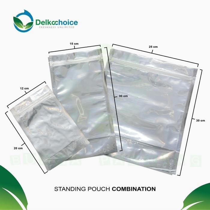 STANDING POUCH KOMBINASI PLASTIK TRANSPARAN ALUMUNIUM FOIL 12X20