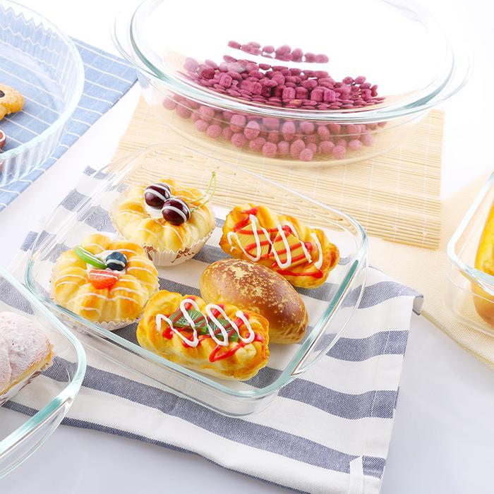 AZKO Culinart Wadah Saji Kaca Dengan Tutup Square Tempat Saji Makanan Wadah Hidangan Serving Pot