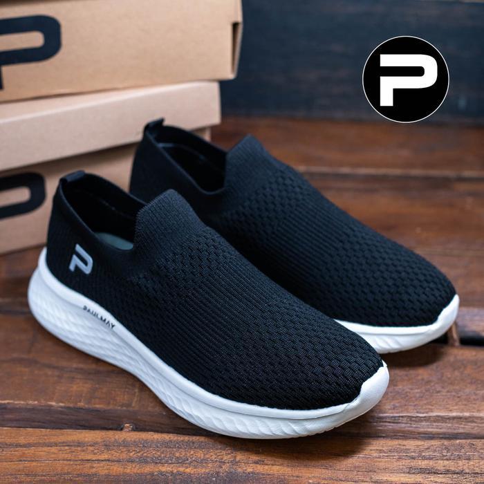 ORIGINAL PAULMAY - Sepatu Slip On Running Pria Go Walk - Black White READY STOCK