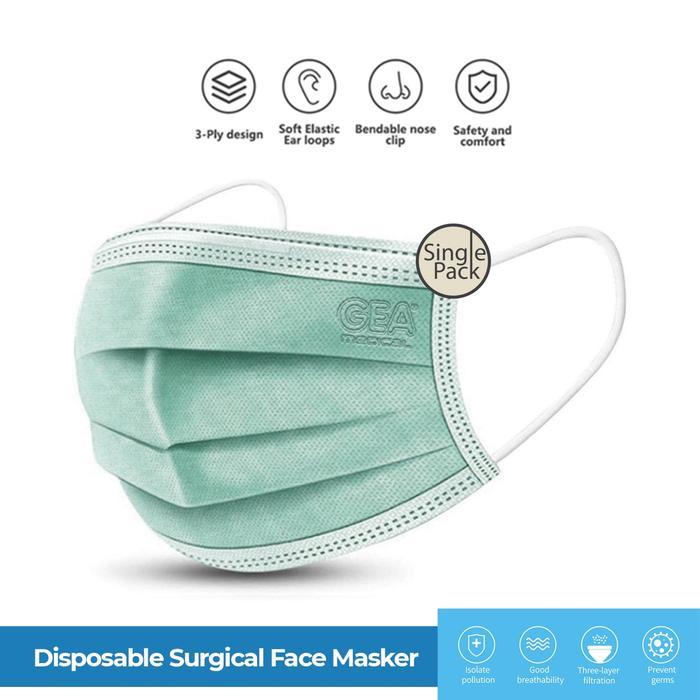 MASKER GEA SURGICAL FACE MASK 3PLY EARLOOP SINGLE PACK