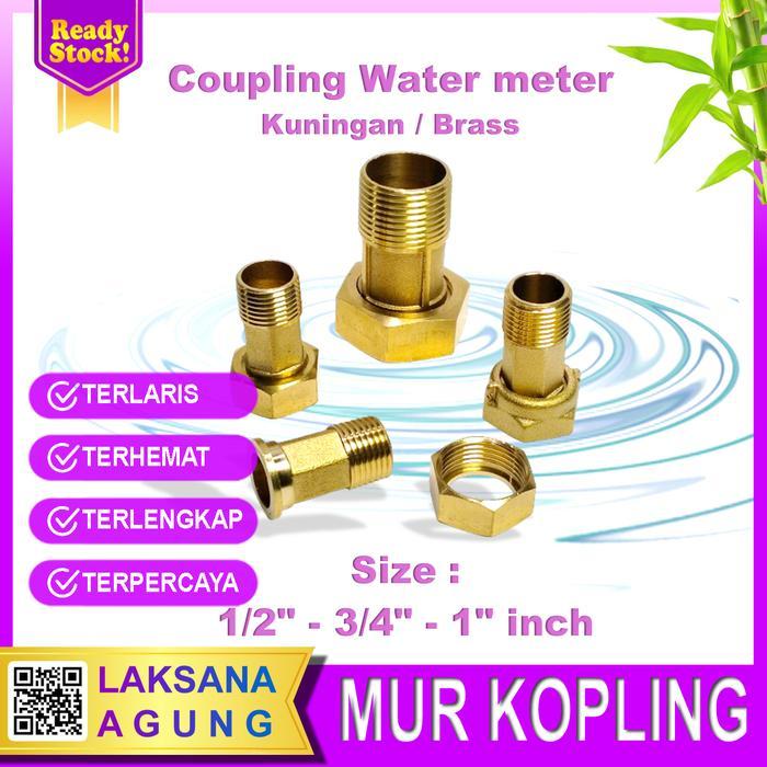 News Coupling Meteran Air Kuningan 1/2 Inch Mur Kopling water meter brass