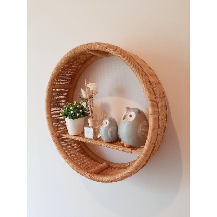 Rak Dinding Rotan Bulat / hiasan dinding anyaman/ Rak gantung dinding