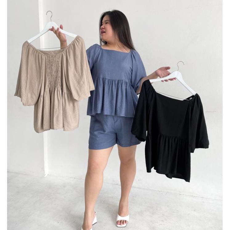 EGALE.ID - Puff Sleeve Linen Set Plus Size Jumbo Size Big Size