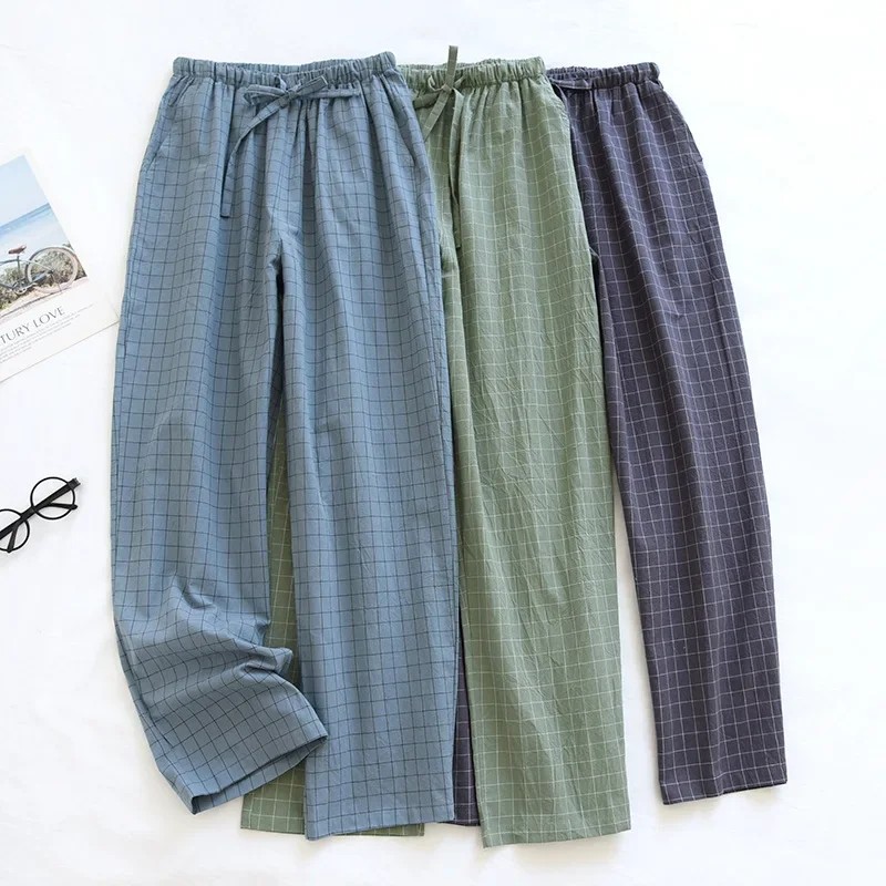 Men Pajama Pants Plaid Design Cotton Pajamas Long Trouser For Spring And Summer Thin Style