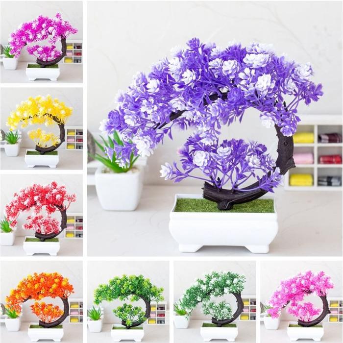 Bunga Bonsai Plastik Crescent + Pot Dekorasi Rumah Minimalis bunga Hias Ornamen