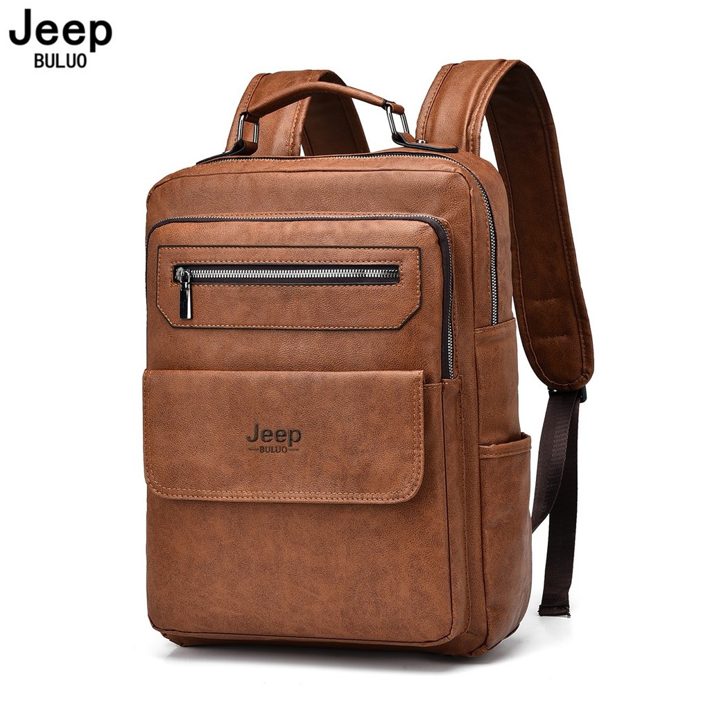 JEEP BULUO Brand New Backpack Men School Bags 15.6 inches Laptop Backpacks High quality leather