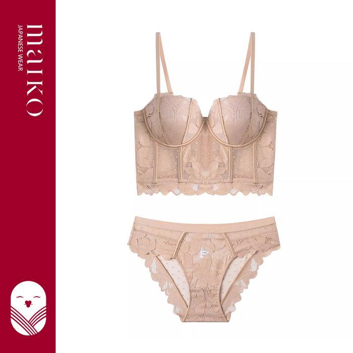 [Maiko Japan] Premium Bra Set Push Up Tanpa Kawat Celana Dalam Gladys Wireless Wanita Bh Motif Busa