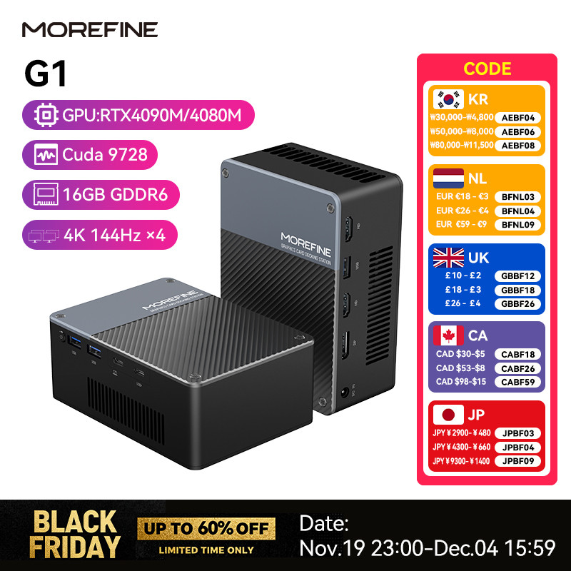 MOREFINE 2025 NEW Mini Pc GPU G1 AI RTX 4090M/4080M/4060 Super Graphics Card 16GB GDDR6 Thunderbolt3