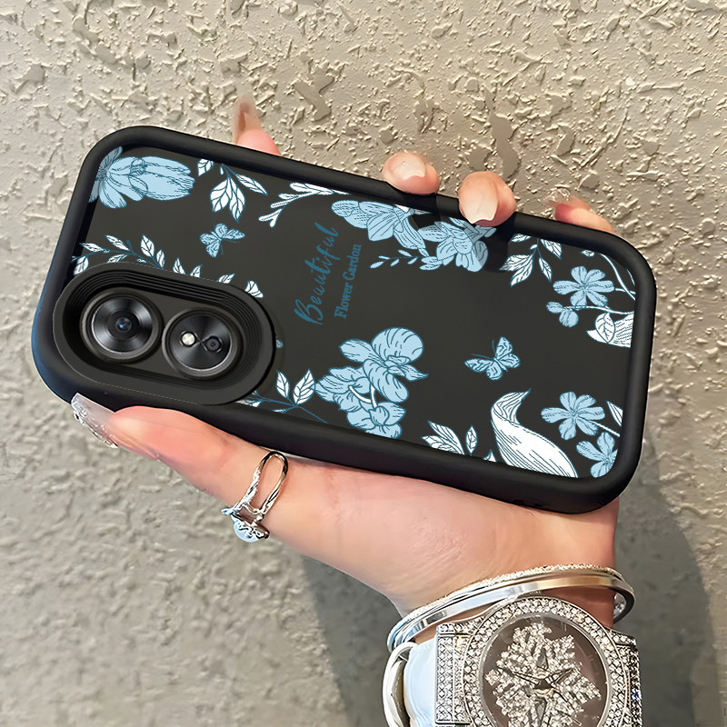 Casing Hp OPPO A17 OPPO A17K Case Casing Bunga sekitar pola Kasus HP Tangga Langit Mewah Silikon Sof