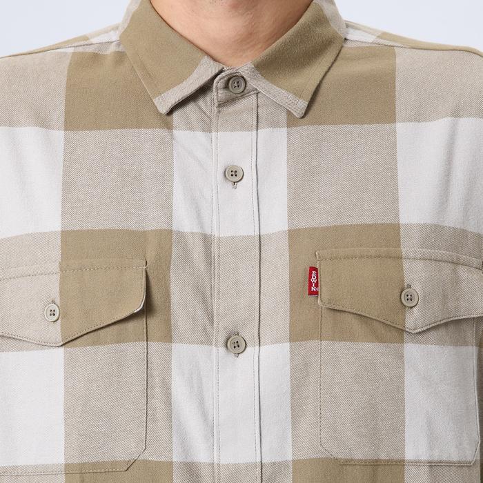 Promo Edwin Jeans - Bastien Beige White Pepper Kemeja Flanel Lengan Panjang Pria Casual Motif