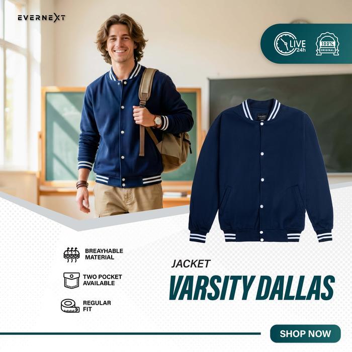 EVERNEXT - Jaket Varsity Pria Dallas Jaket Cowok Baseball Jaket Fleece Jaket Casual Pria