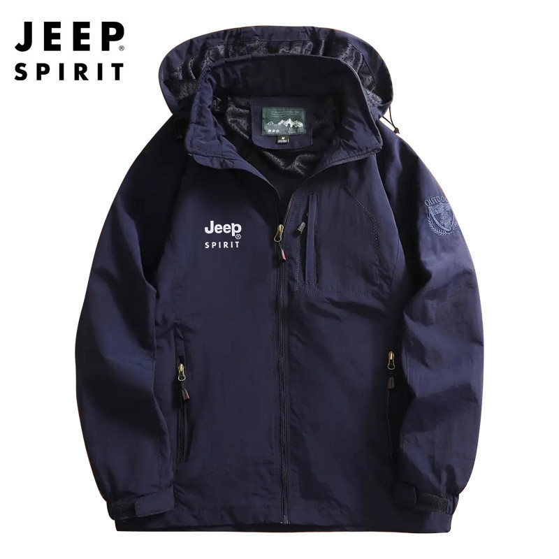 Jeep Spirit Jacket for Men Autumn and Spring Windbreaker Casual Fashion Hooded Outdoor Windproof