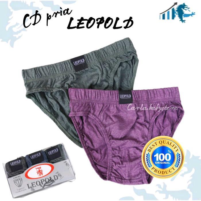 mguf- [Isi 3Pcs] Celana Dalam Pria Leopold Karet Kerut Bahan Katun Motif Polos / Cd Pria