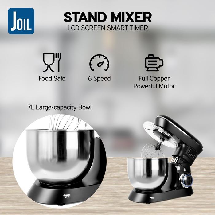 r9scin- Joil Stand Mixer 7 Liter Dengan Timer Off 6 Speed Mangkuk Stainless Steel Lengkap