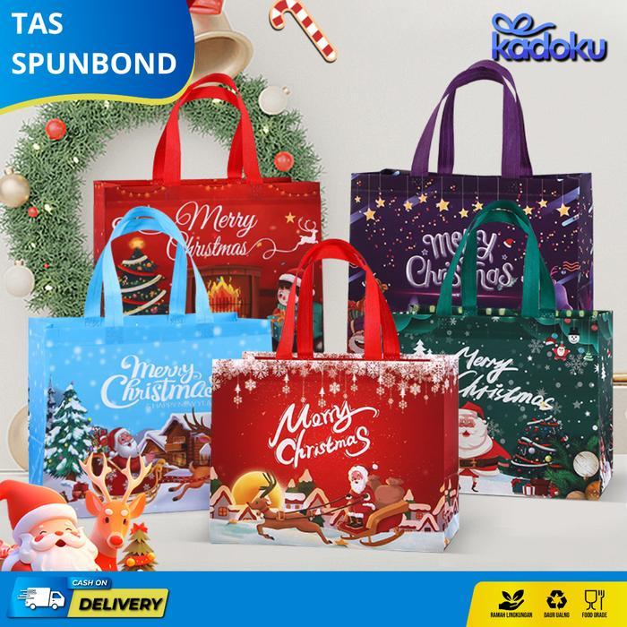 IS Kadoku Tas Spunbond Motif Christmas Goodie Bag Spunbond Edisi Natal Spunbond Bag Christmas Motif