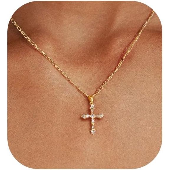 Cefiri 14K Gold Plated Cross Pendant Necklace Dainty Gold Cross Necklaces for Women Trendy Choker