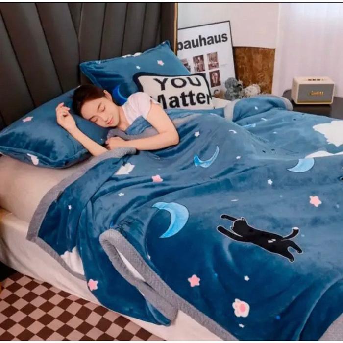 Selimut Bulu Halus Motif Dewasa Super Lembut Berkualitas Kado Kain