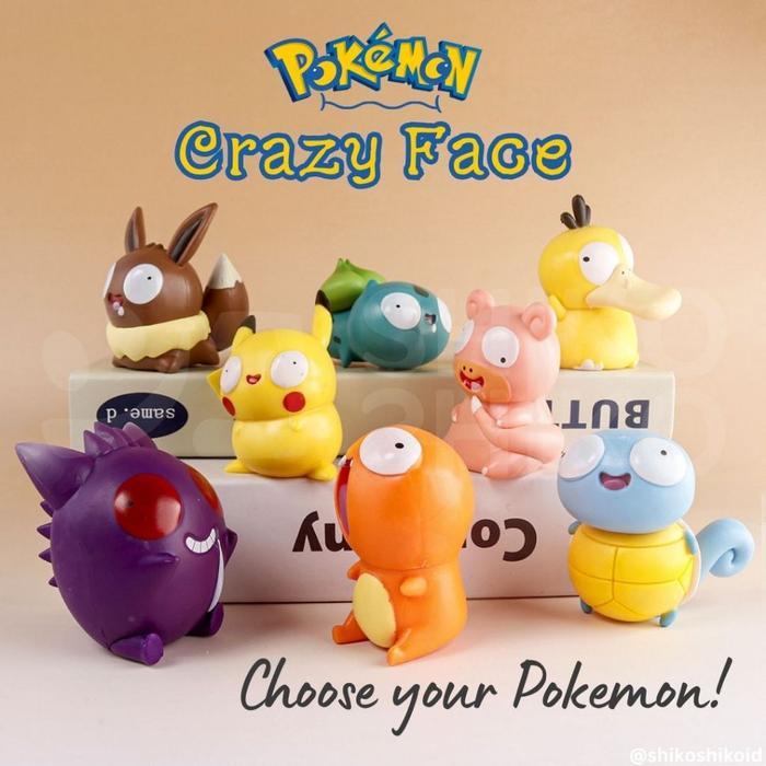 DAYTOY- Fgcpog Figure Kecil Chibi Lucu Pokemon Gila Pogil Pikachu Crazy Funny Face