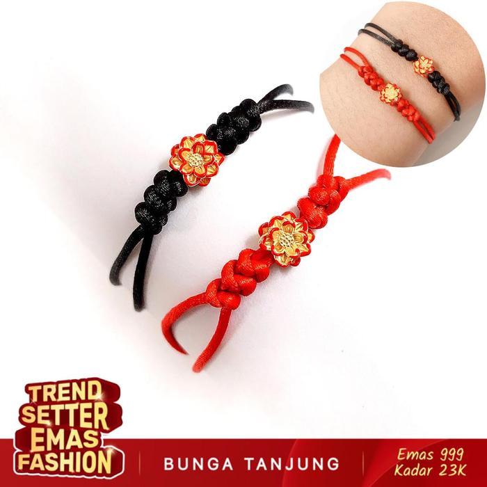 Gelang Tali Bunga Teratai Charm - Emas 23K - Bunga Tanjung Gold