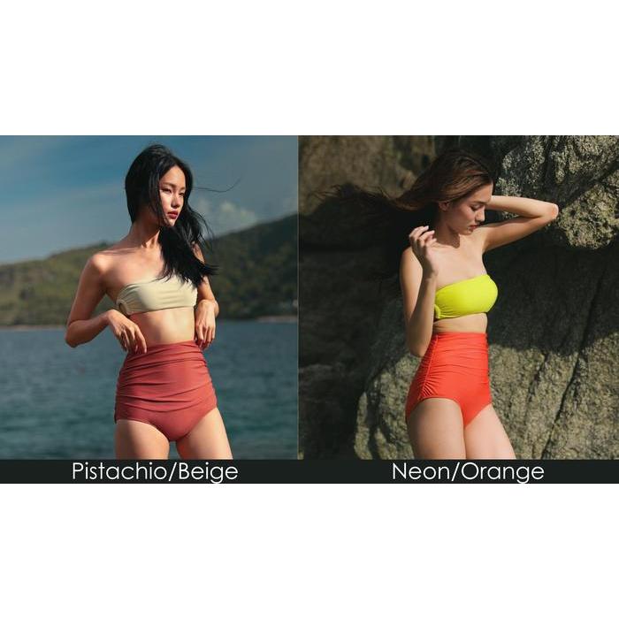 Premium Murah SWIMSAIC Double Rings bikini - Pistachio/Beige, Neon/Orange