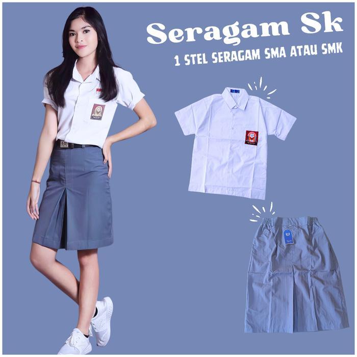 New- Stelan Seragam SMA Putri / Seragam SMA Pendek Putri / Seragam putih Abu Abu Pendek