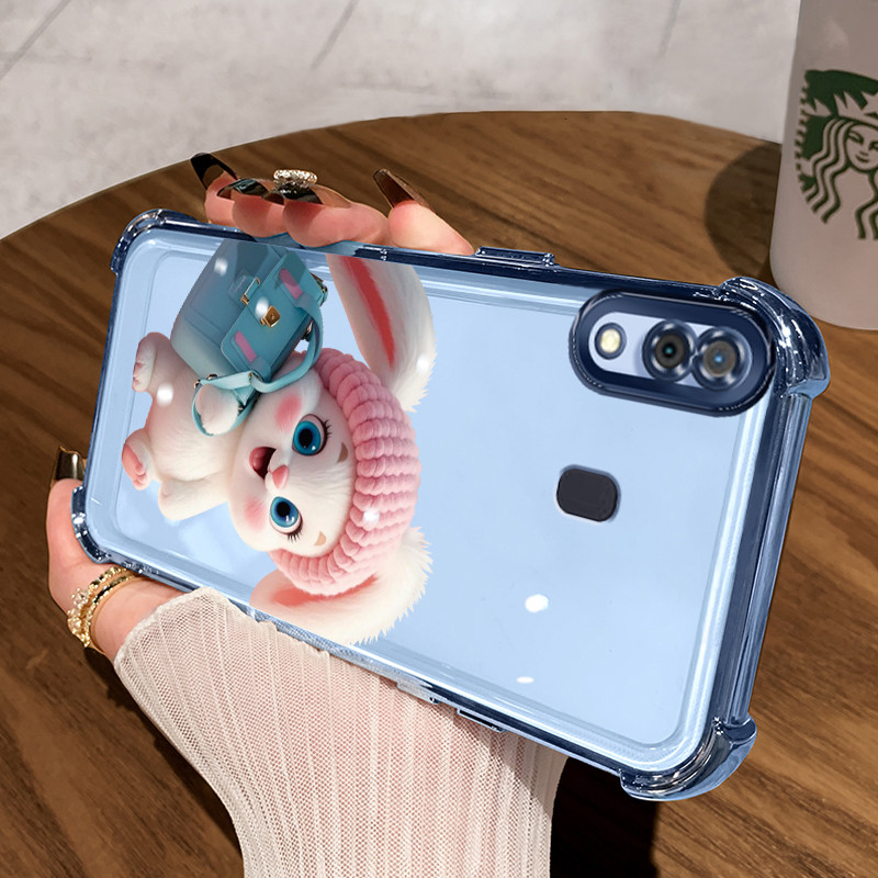 Casing Hp untuk Samsung A30 A20 A21s M10s Case Kelinci merah muda Kasing Armor Cesing Clear Airbag B