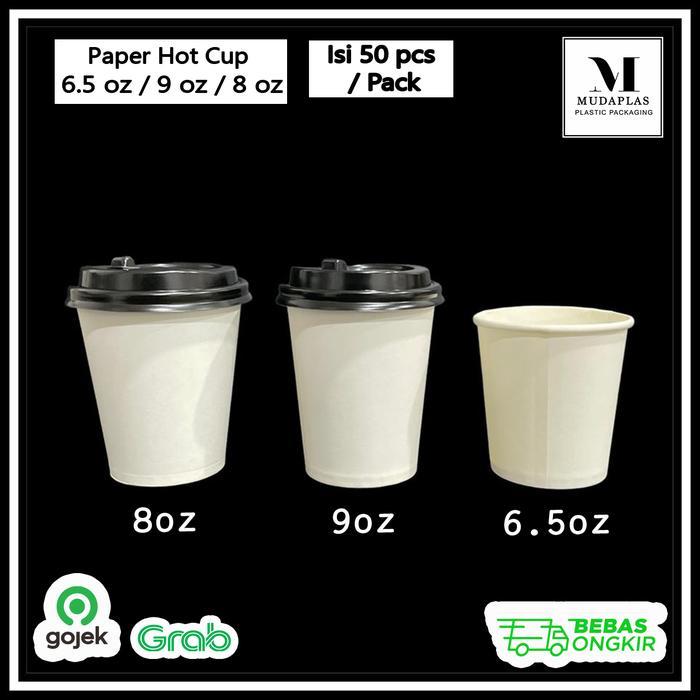 Paper Hot Cup / Paper Cup 6.5 oz 9 oz 8 oz Putih Polos / Gelas Panas