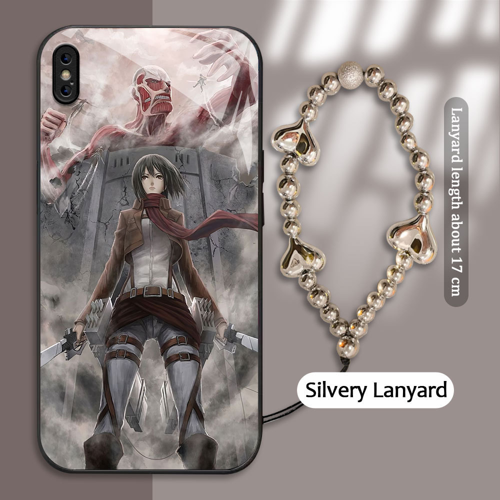 For Apple iPhone X XR XS MAX Casing Handphone  Attack on Titan Mikasa Ackerman Glass kesing Phone Ca
