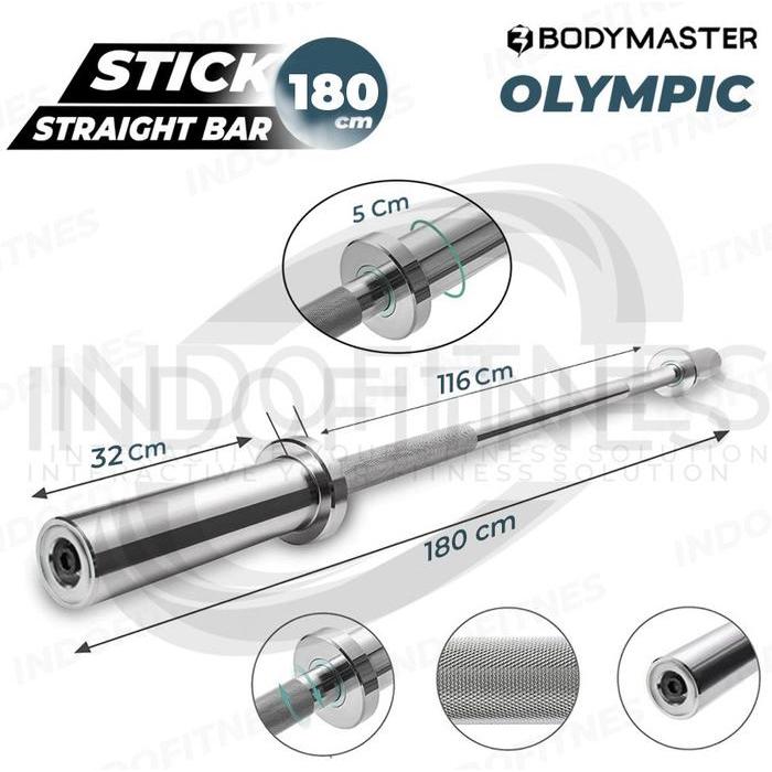 BODYMASTER Stick Olympia 180cm Dumbell Olympic Bar Barbel Gym Chrome