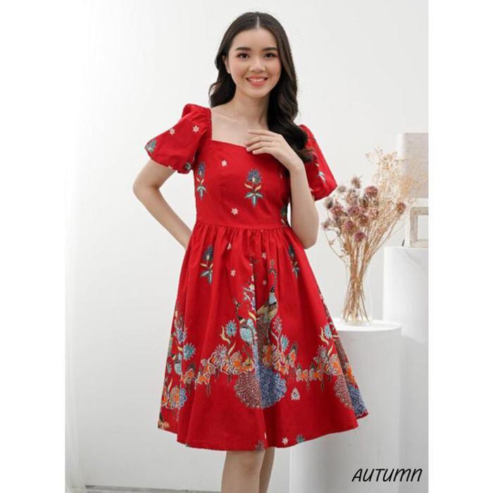 (COD) EVERCLOTH AUTUM DRESS BATIK WANITA SABRINA VM DRESS WANITA BATIK MODERN GAUN PESTA ALINE