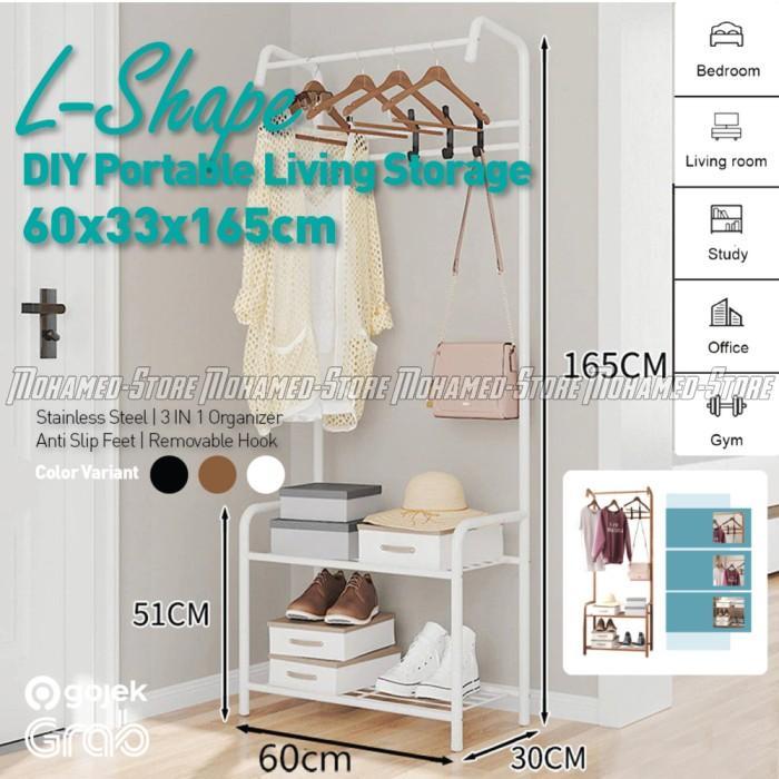 L-SHAPE RAK HANGER SERBAGUNA GANTUNGAN PAKAIAN BAJU TOPI BUKU SEPATU