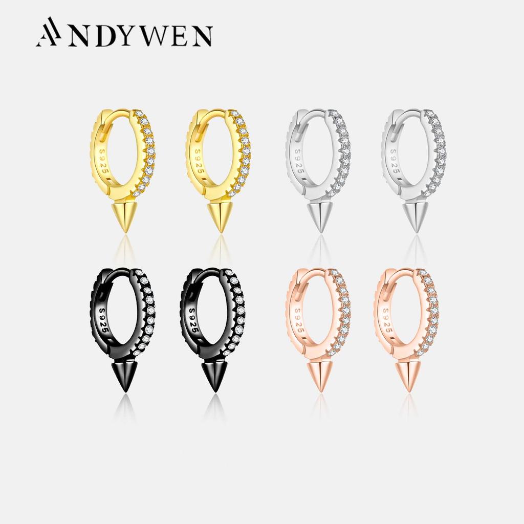 ANDYWEN 925 Sterling Silver 7mm 8.5mm Spike Hoop Huggies Clips Women Luxury Fine Jewelry Circle