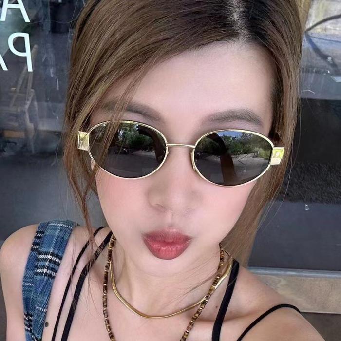 Kacamata Hitam Gaya Oval Premium Metal bingkai kecil Sunglasses wanita laki-laki