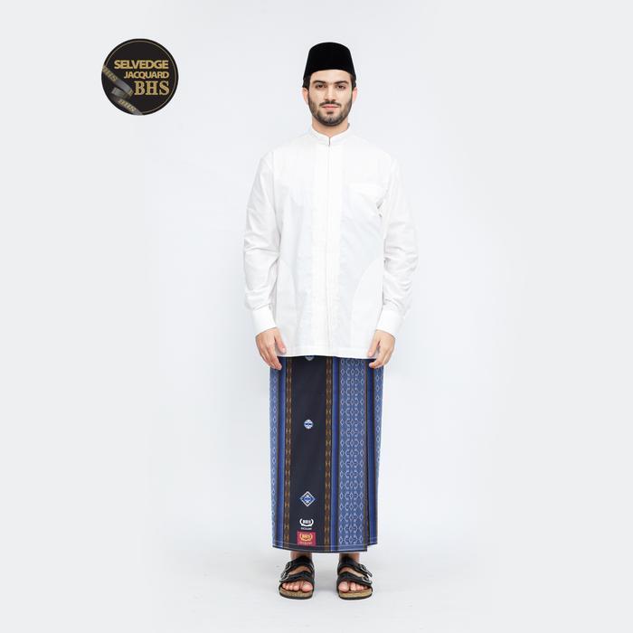 ASLI Sarung BHS Excellent Gold Motif E52 SGA Hitam Biru 02 READY STOCK