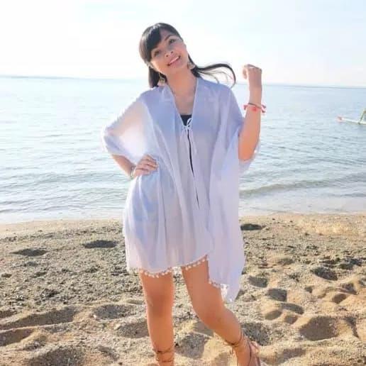 Baju Outercardiganoutwear Pantai Bali Plain Pom Outer Basicpolos