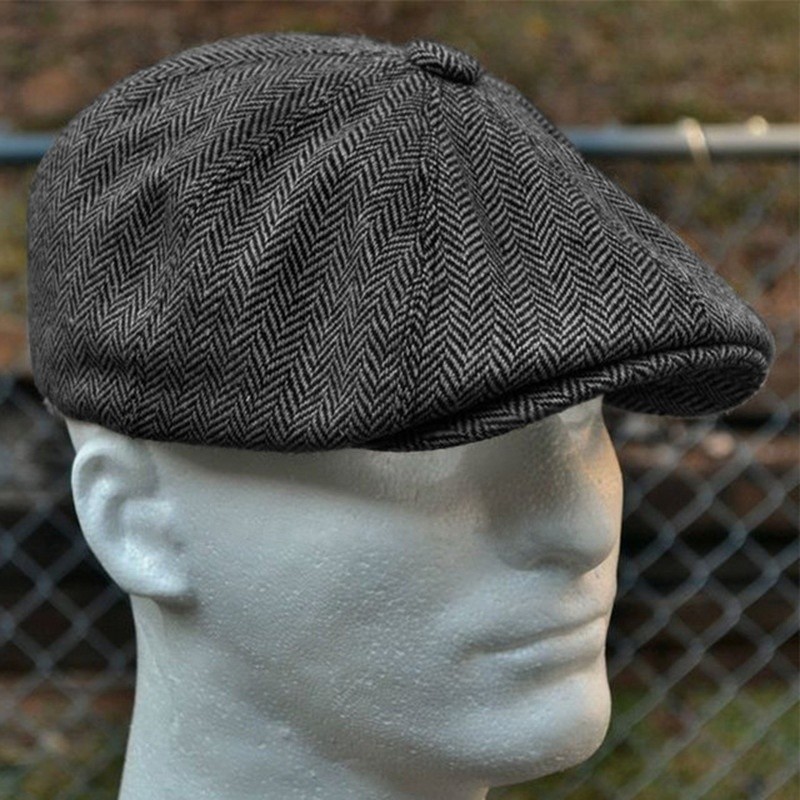 Men Herringbone Style Berets Woolen Top Felt Hat Fashion Wild Casual Berets Flat Berets
