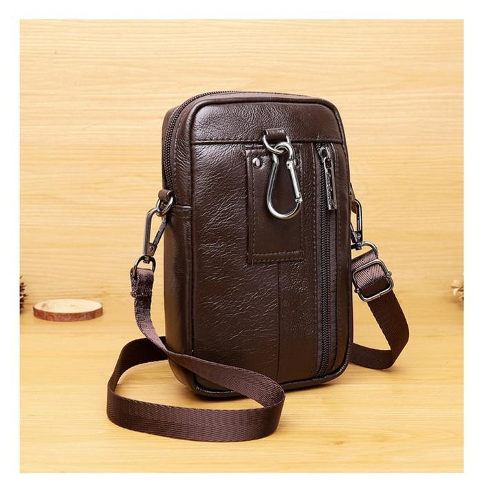 Jual tas selempang pria kulit asli - tas pria hp pinggang kulit ori 1205