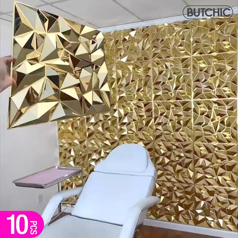 10pcs 30x30cm Champagne gold color 3D Wall Panel Shining Gold 3D Wall Sticker Wedding party
