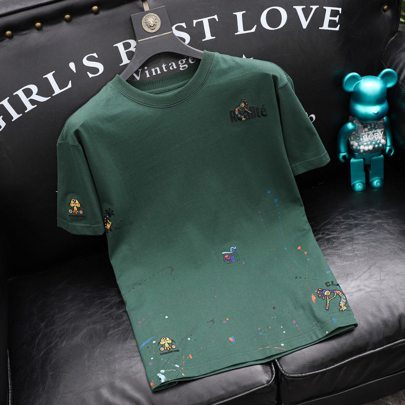 Y2K Men Techwear Splash-ink Embroidery Printed Short Sleeve Tshirt Summer New Fashion Mens Luxury