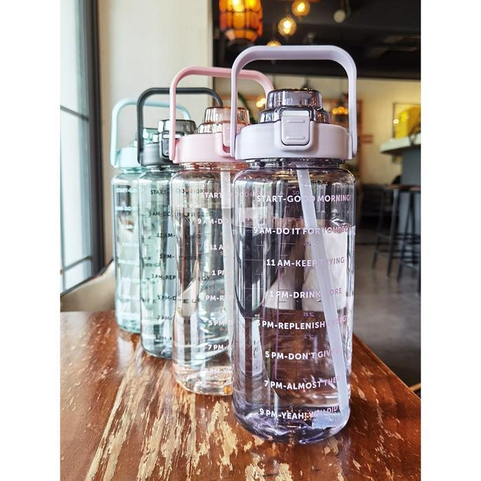BOTOL MINUM JUMBO 2 LITER MOTIVASI PENANDA WAKTU TRITAN QUIFIT HANDLE BENING 2000ML