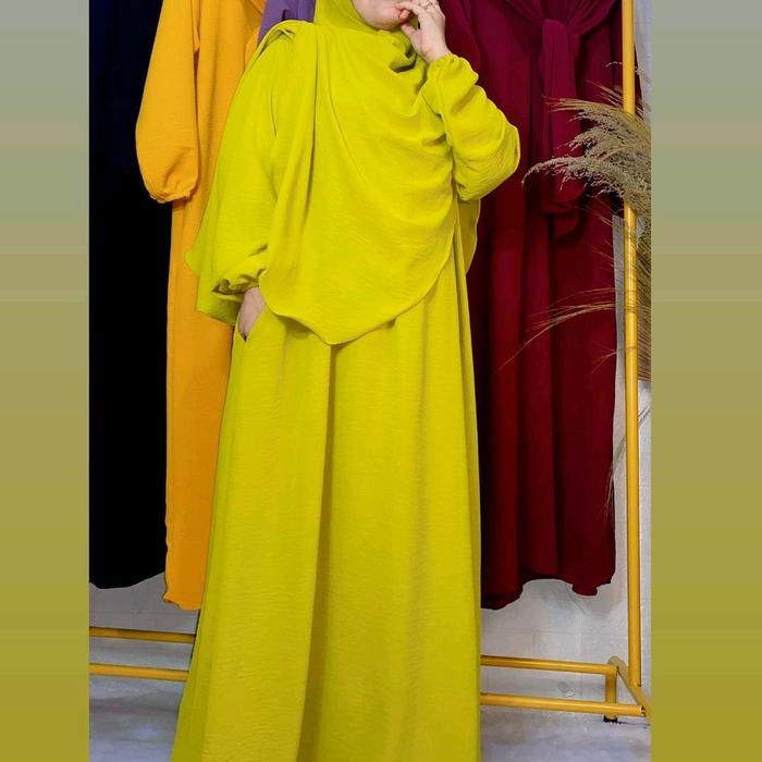 MUSLIFIX- Rh Hawa Syar'I Phasmina Oval Set Gamis Wanita Crinkle Premium Polos Muslim Panjang