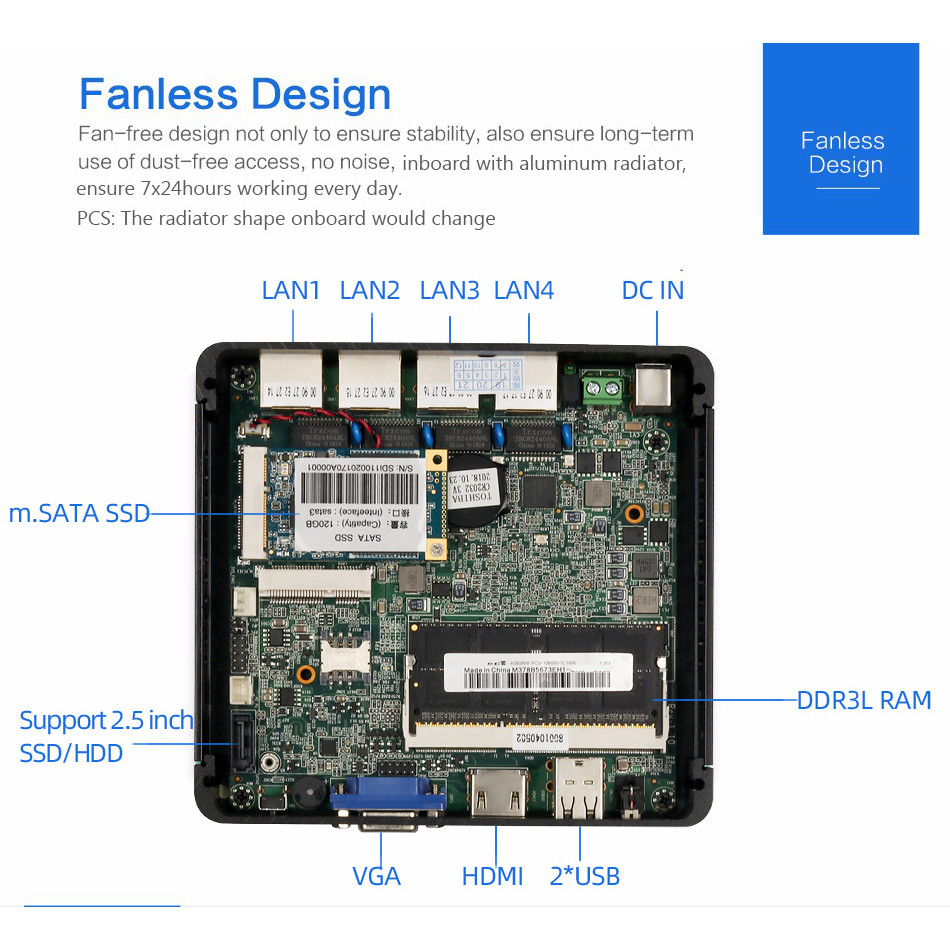 Firewall Router Pfsense Fanless Mini Pc Celeron J1900 J4125 4 Core 4
