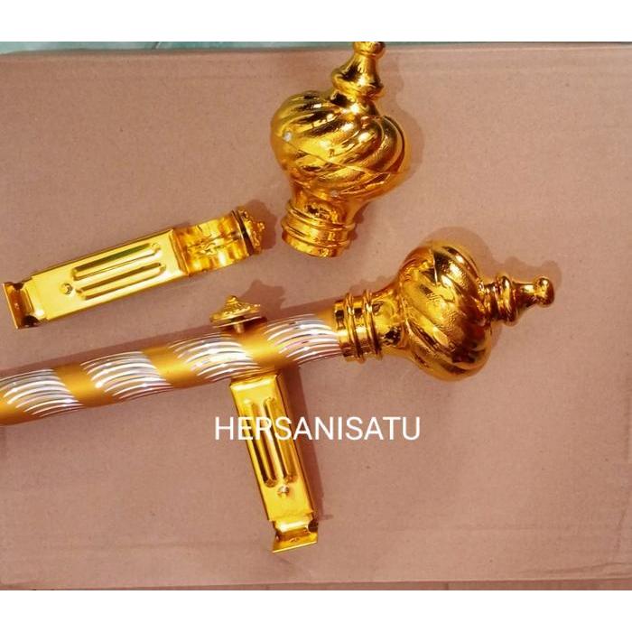 Disc Besi Gorden 1 Meter Full Set Batang Hordeng Pintu Jendela Kayu Dipasang di Dinding Kamar Tidur